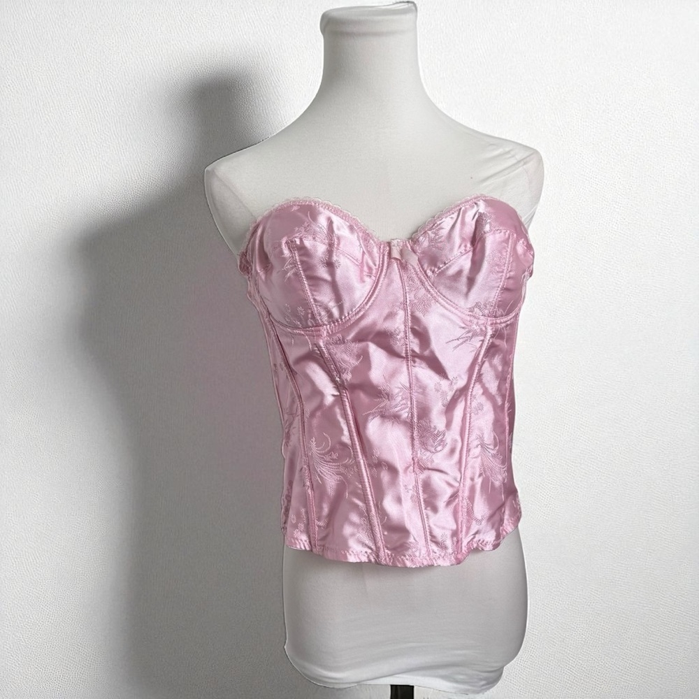 Vintage Pink Satin Corset Bustier Top – 90s Y2K Lingerie Fairycore Whimsigoth 36